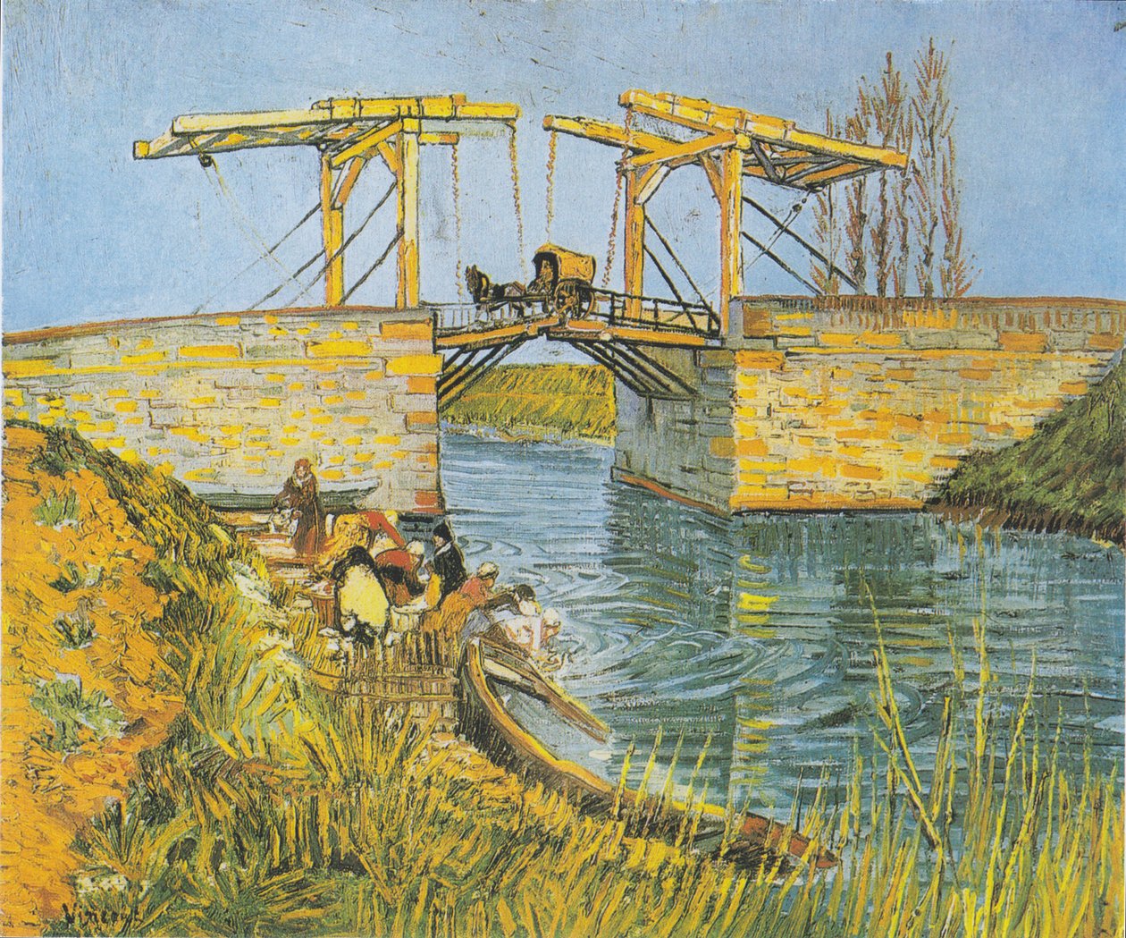 El puente de Langlois en Arles con lavanderas